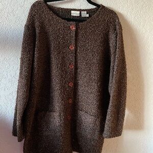 Newport News Sweater Jacket  Button Up Black,Brown and White Jacket Size XL